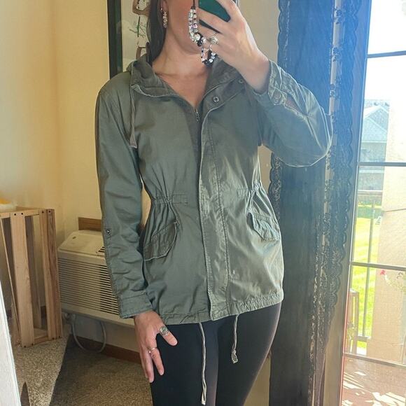 Sebby Collection army green utility zip hooded jacket - Picture 2 of 7